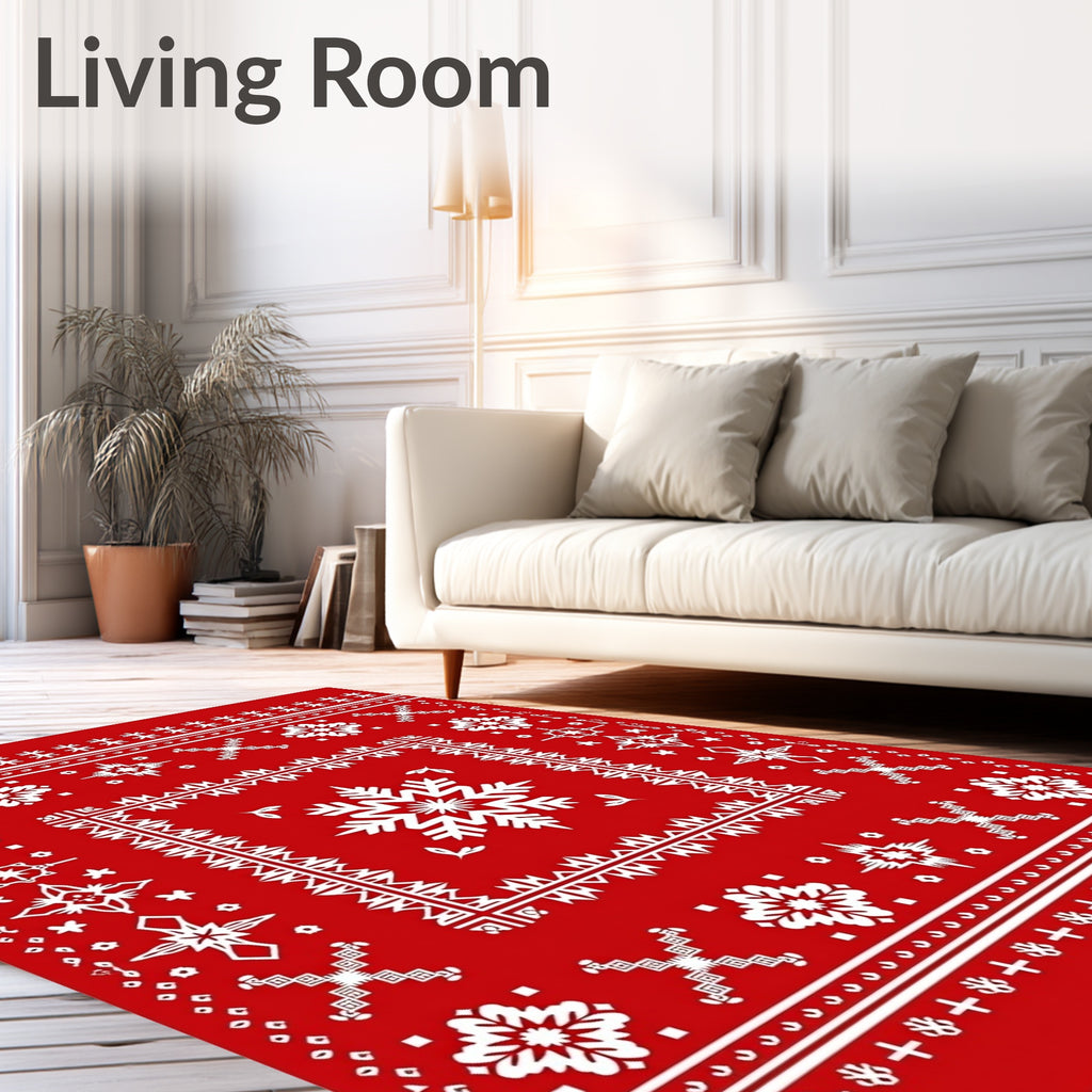 Crimson White Nordic Snowflake Medallions Rug