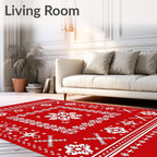Crimson White Nordic Snowflake Medallions Rug