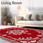 Crimson Medallion Botanical Border Rug
