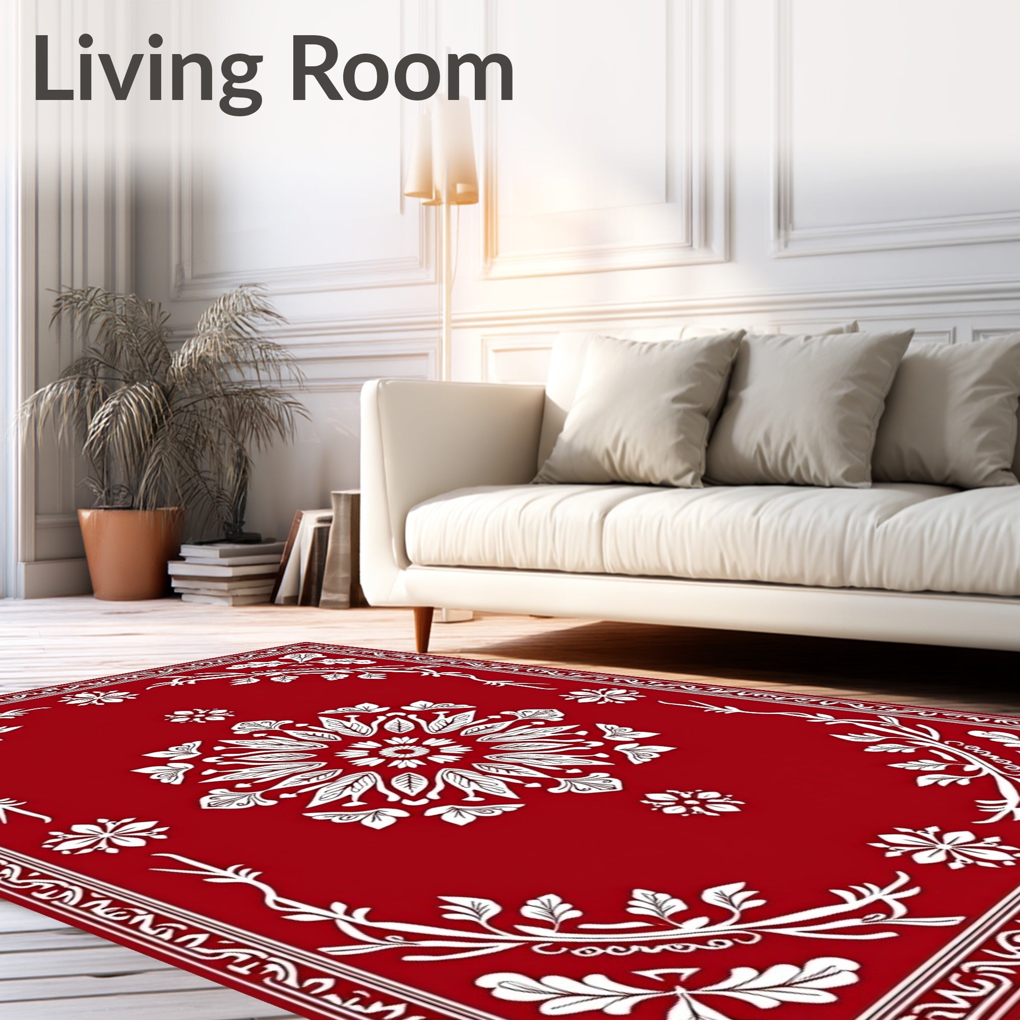 Crimson Medallion Botanical Border Rug