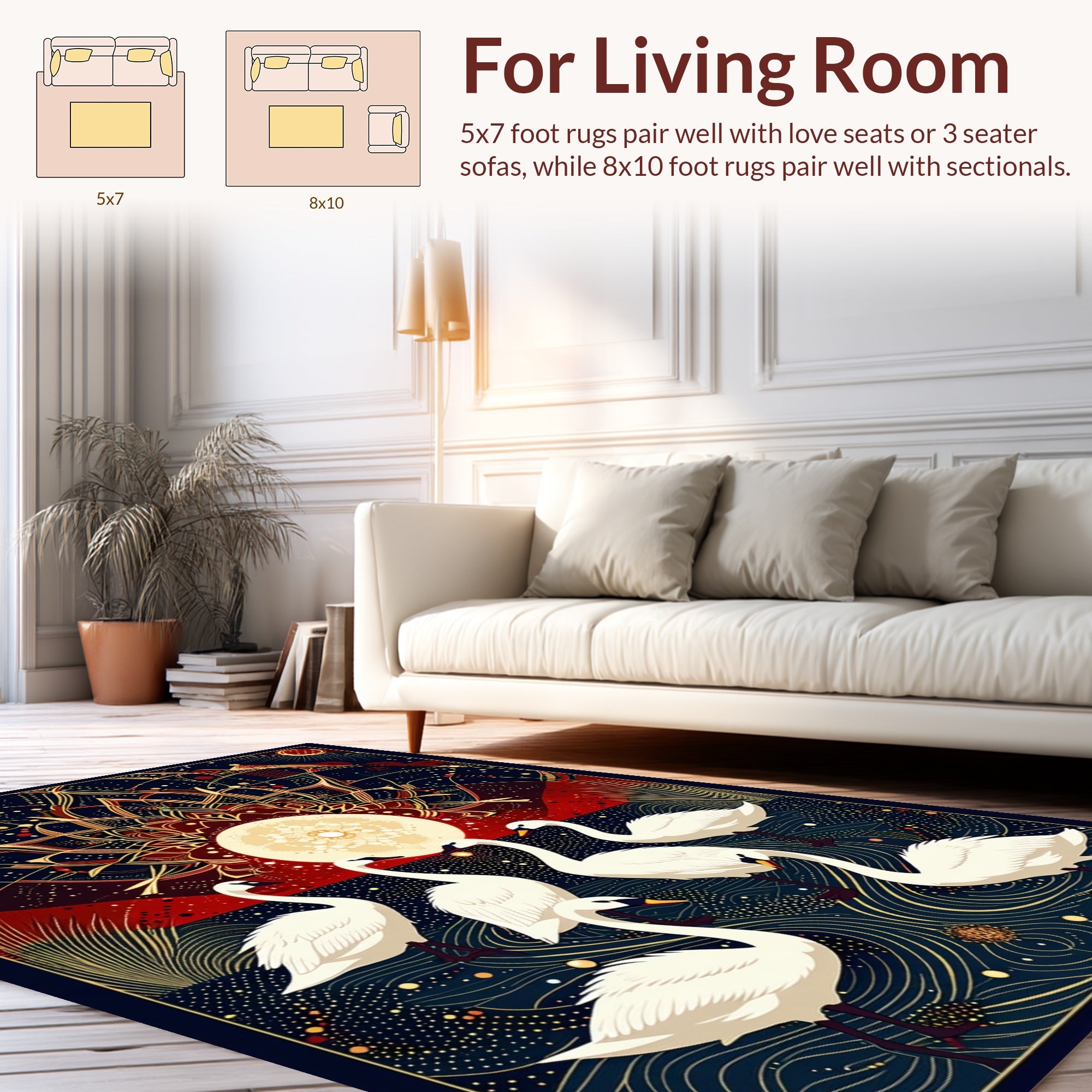 Celestial Swans Radiant Mandalas Rug