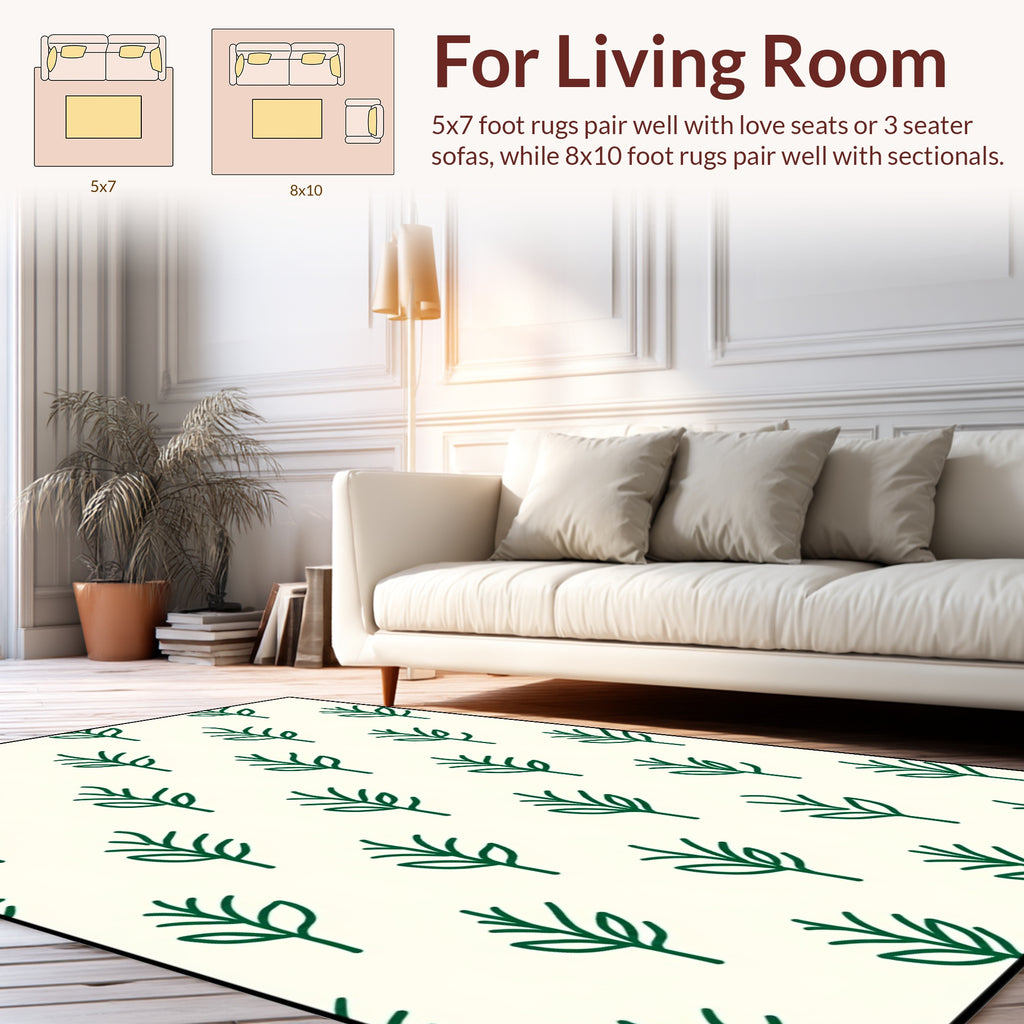 Simple Green Leaf Pattern Rug