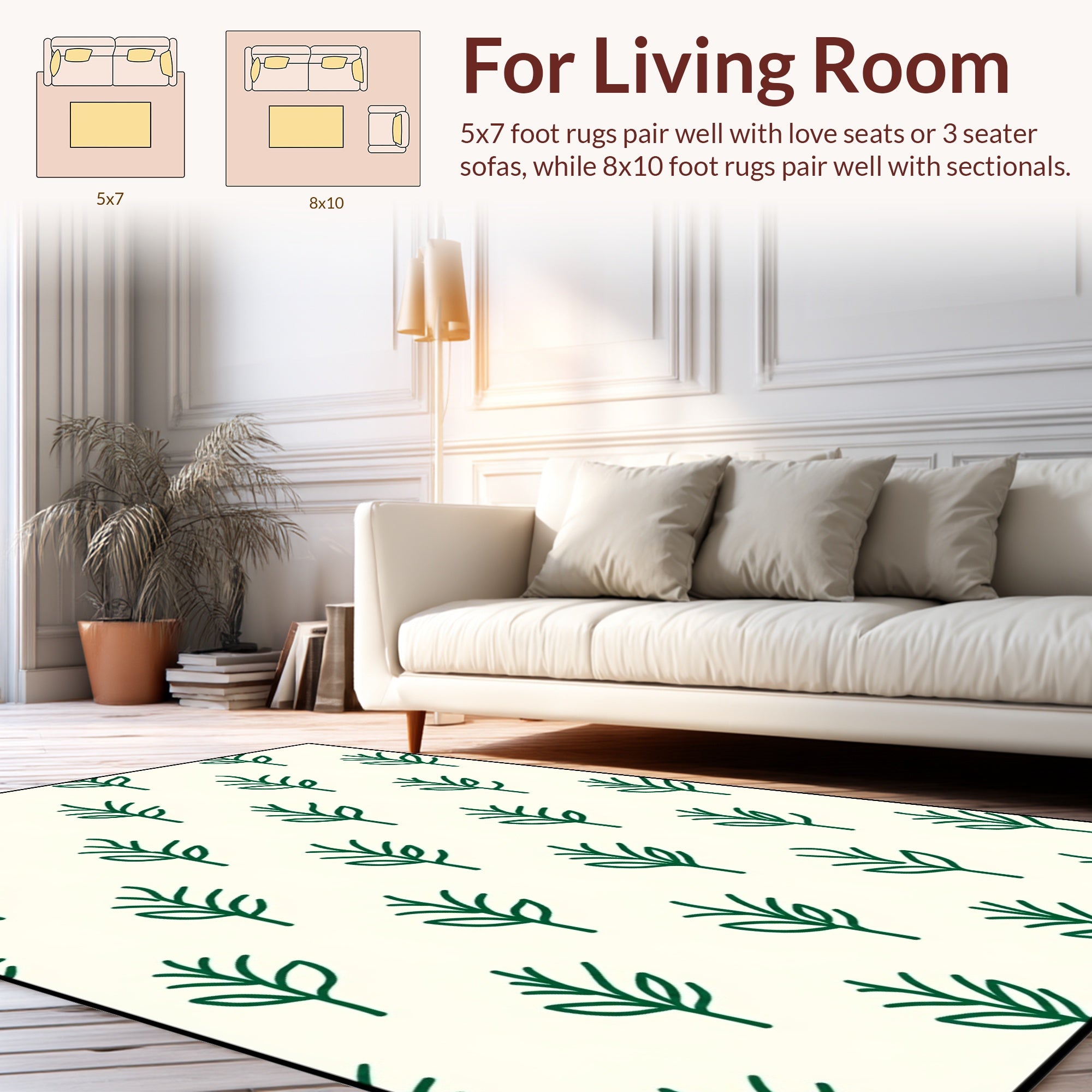 Simple Green Leaf Pattern Rug