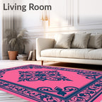 Pink Blue Floral Medallion Border Rug