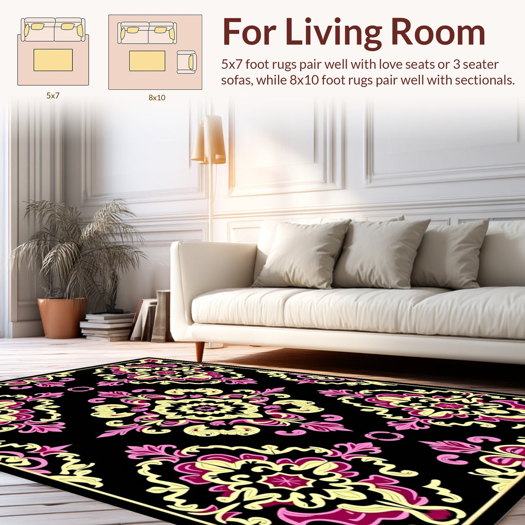 Floral Damask Pattern with Pink Yellow Rug