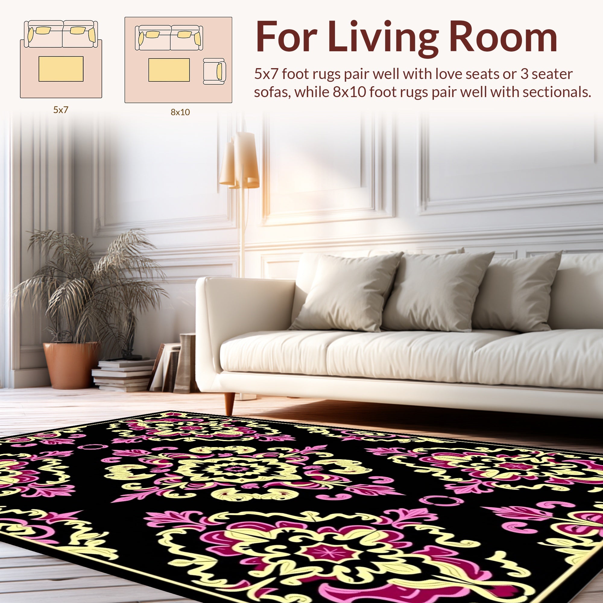 Floral Damask Pattern with Pink Yellow Rug