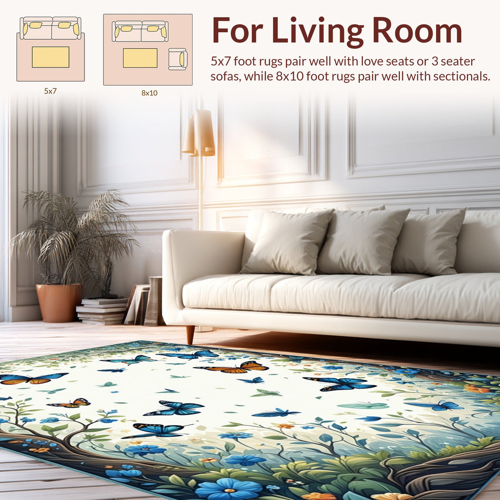 Whimsical Butterfly Forest Pattern Rug