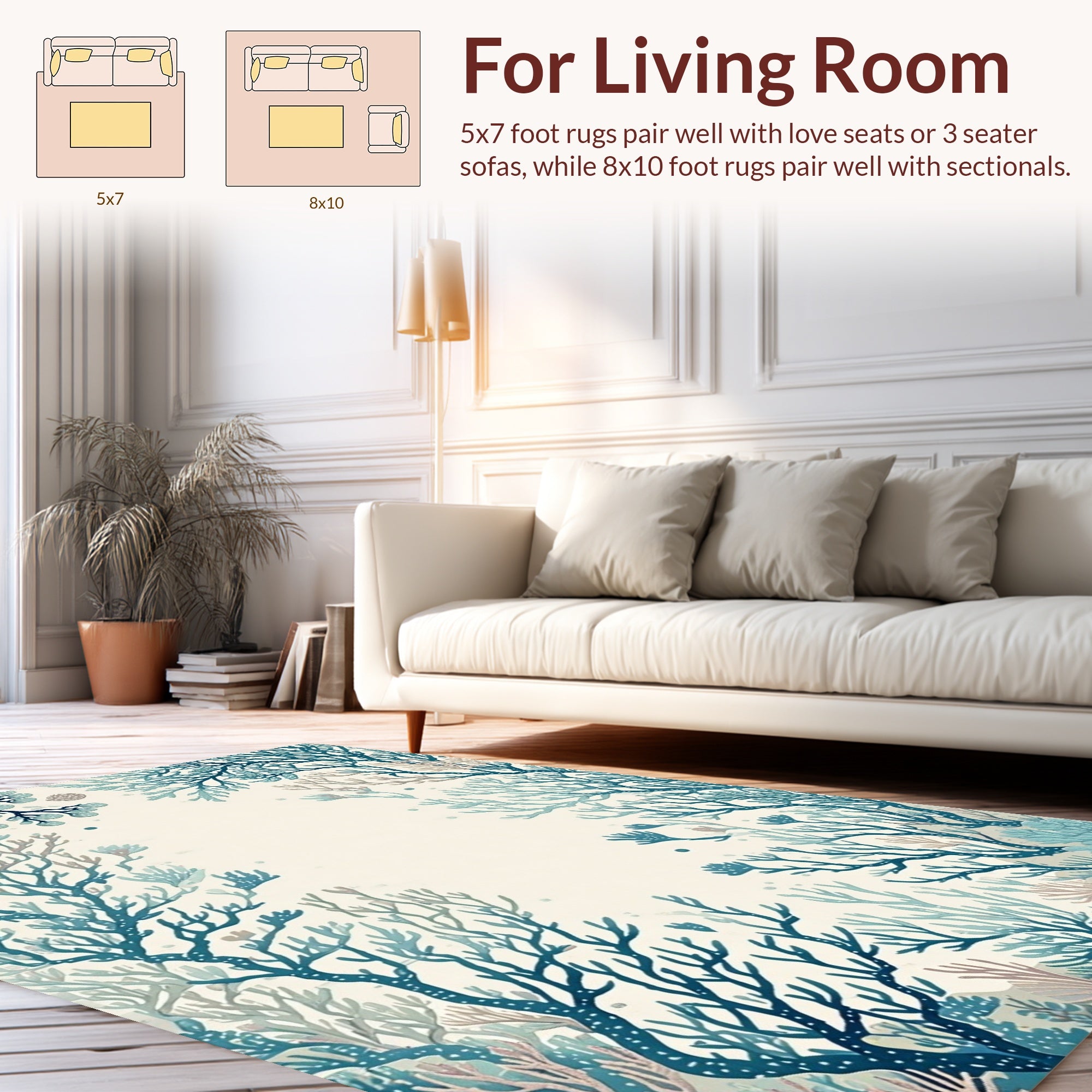Coastal Coral Branch Pattern Rug