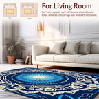 Vibrant Blue Circular Floral Art Rug
