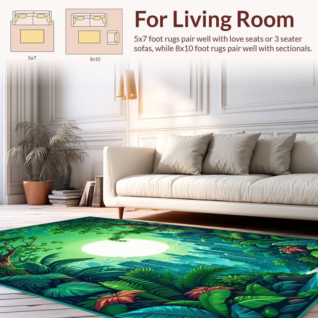 Lush Jungle Cityscape Tropical Nature Art Rug
