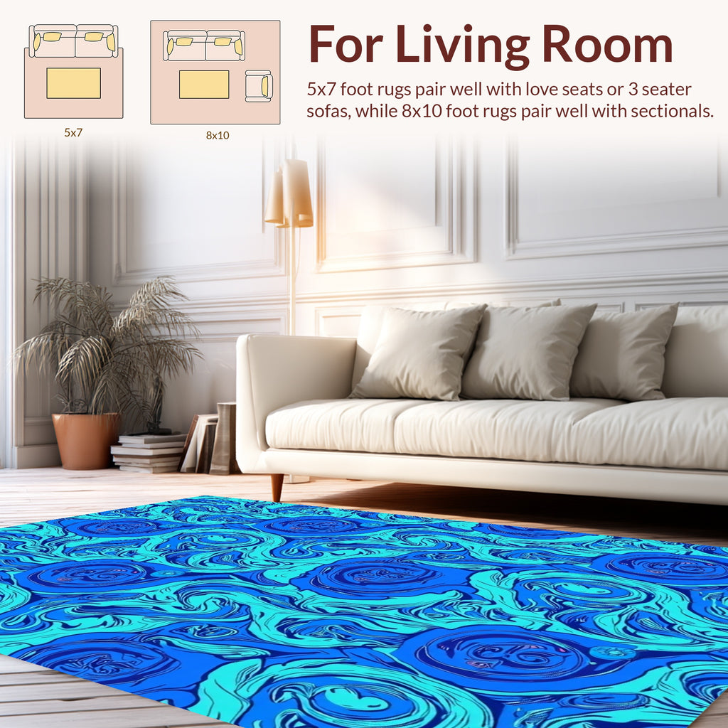 Blue Swirl Floral Abstract Design Rug