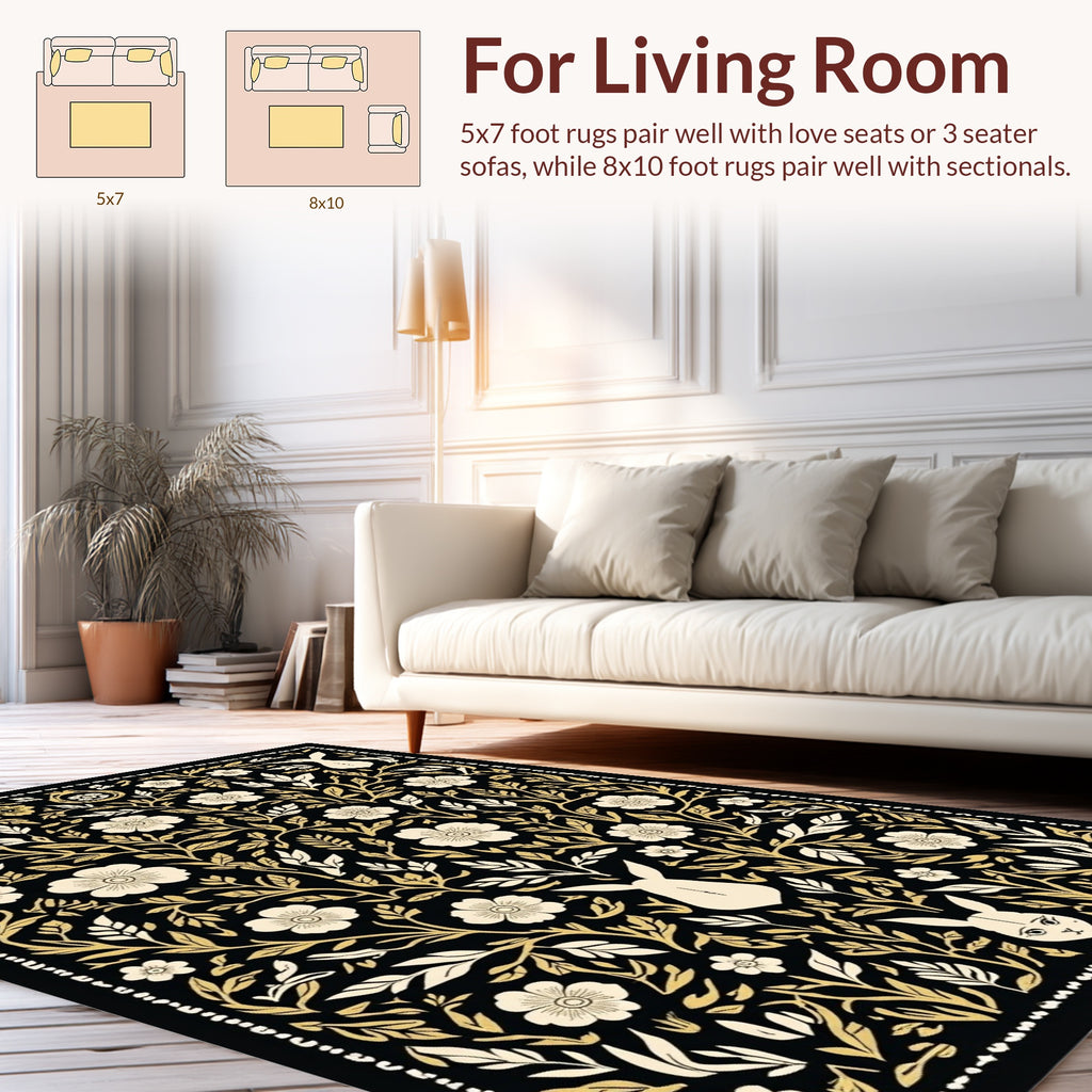 Whimsical Bunny Floral Grove Rug