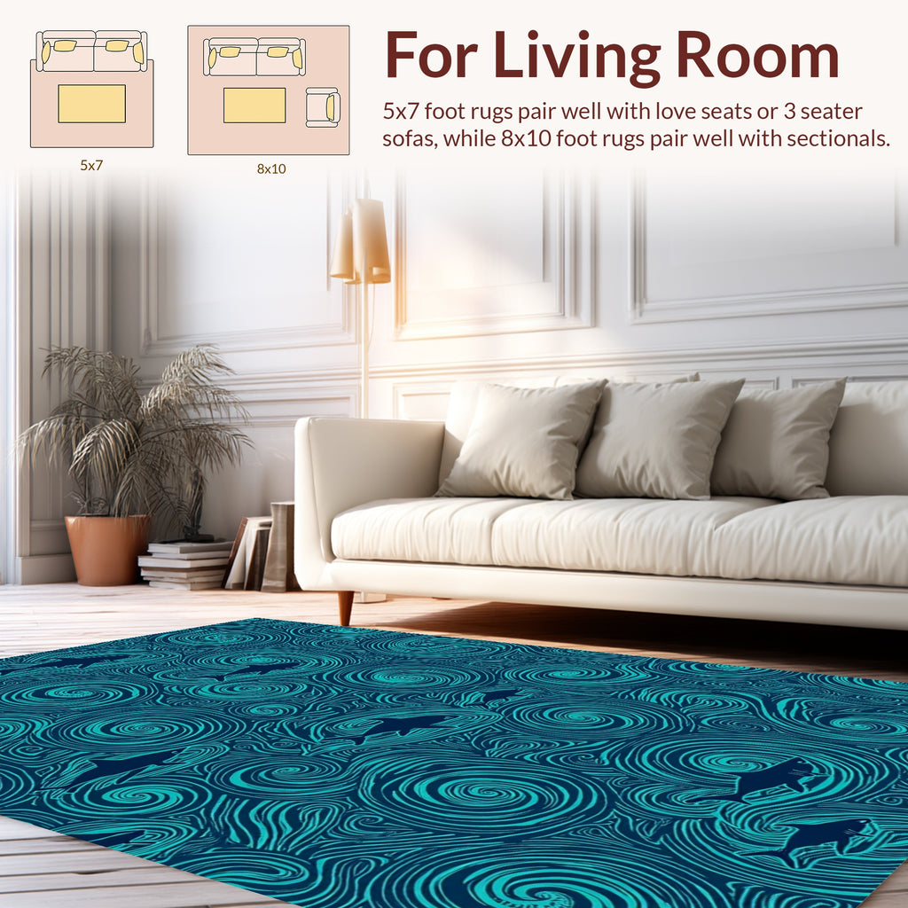 Marine Swirling Pattern Shark Design Rug