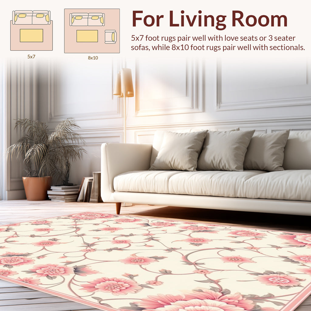 Pink Floral Pattern With Swirling Vines Rug