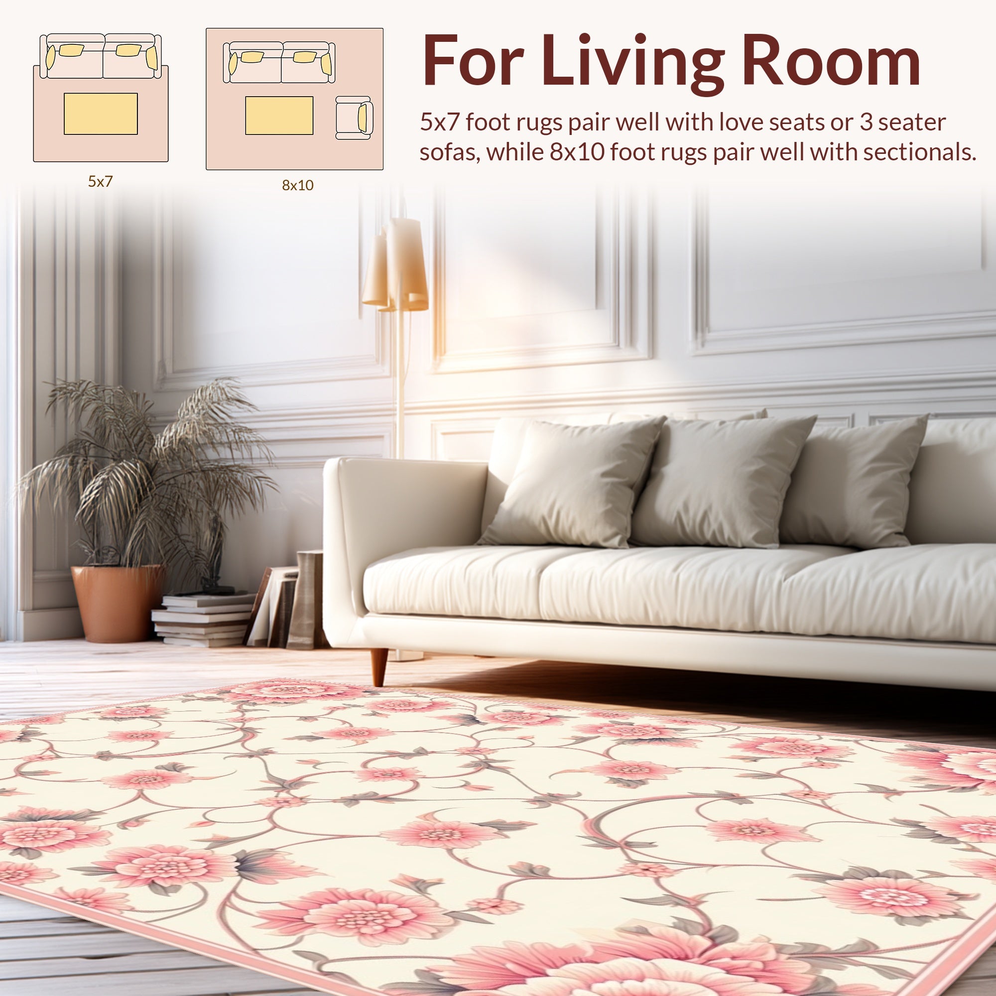 Pink Floral Pattern With Swirling Vines Rug