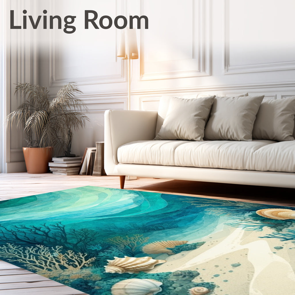 Oceanic Waves With Seashells Pattern Rug