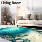 Oceanic Waves With Seashells Pattern Rug