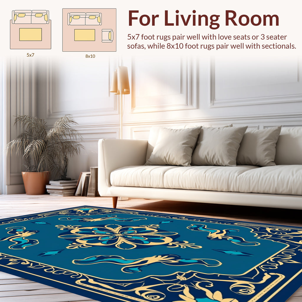 Elegant Teal Golden Floral Medallion Rug