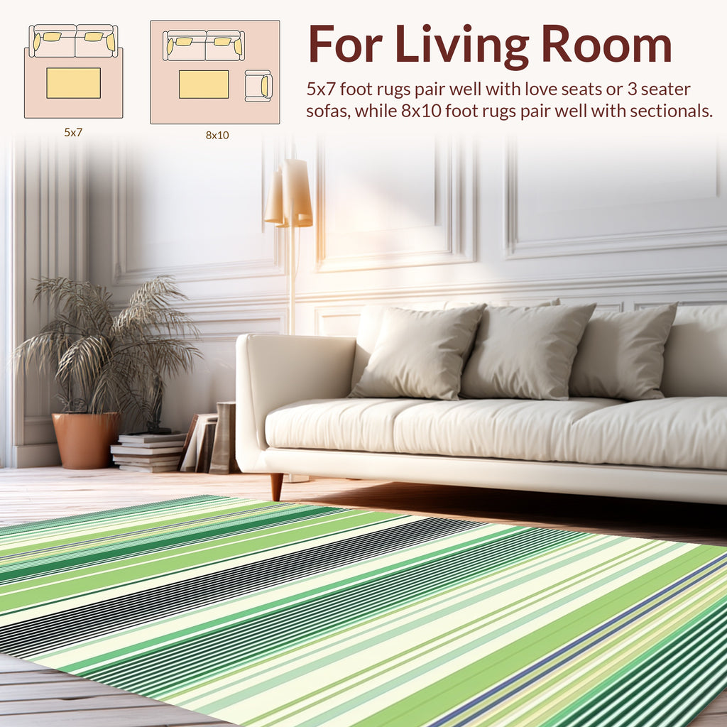 Green Toned Horizontal Stripe Design Rug