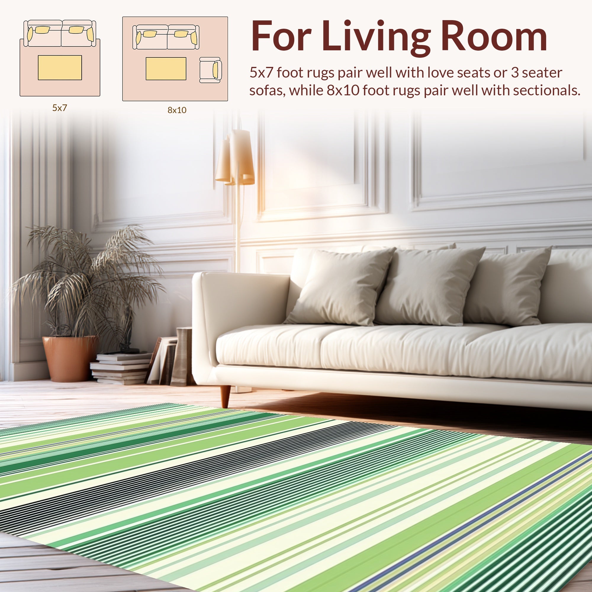 Green Toned Horizontal Stripe Design Rug