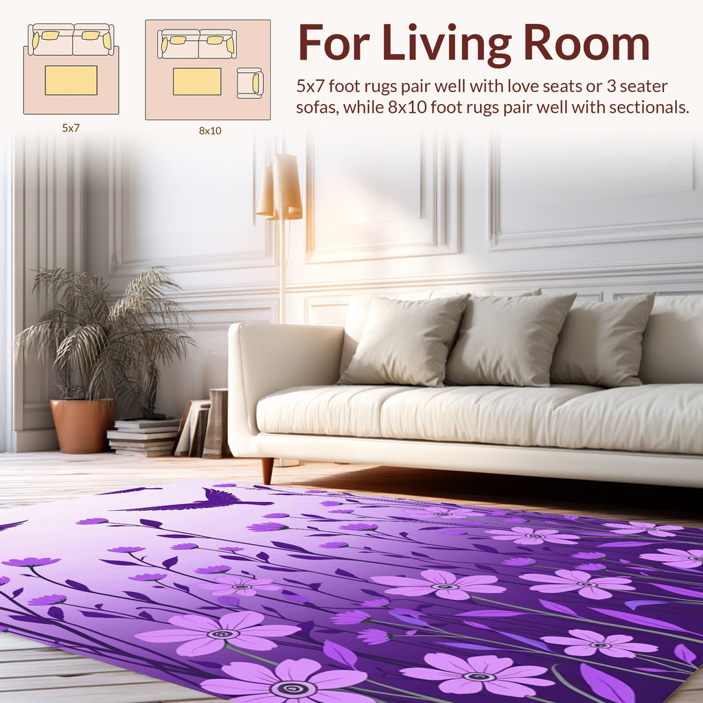 Purple Floral Bird Silhouette Rug