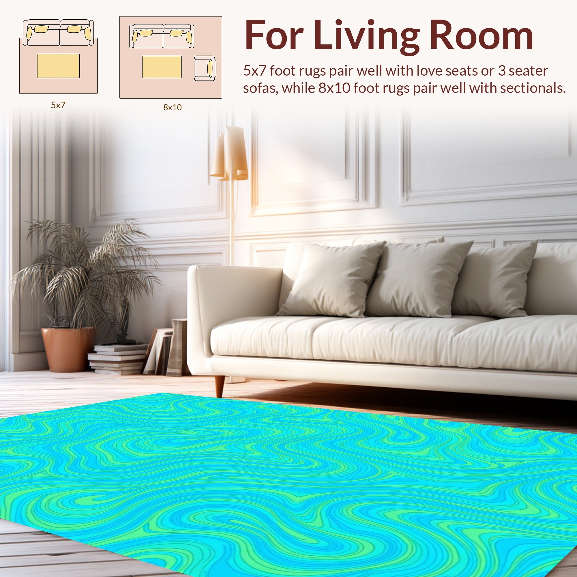 Cyan And Green Swirl Pattern Rug