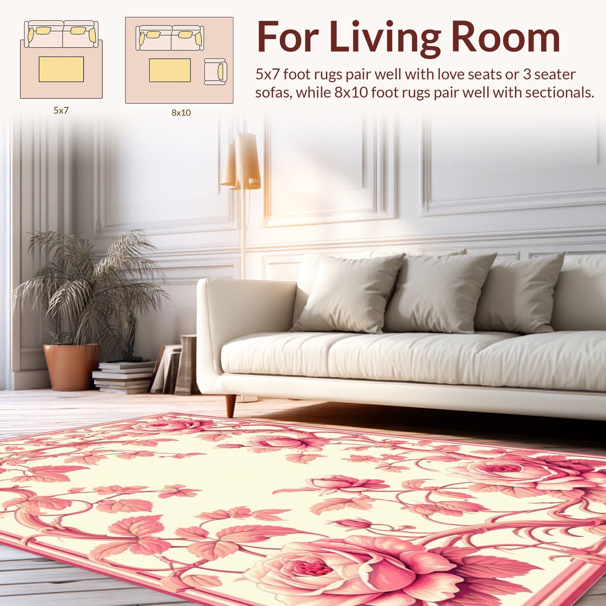 Pink Rose Floral Vine Pattern Rug