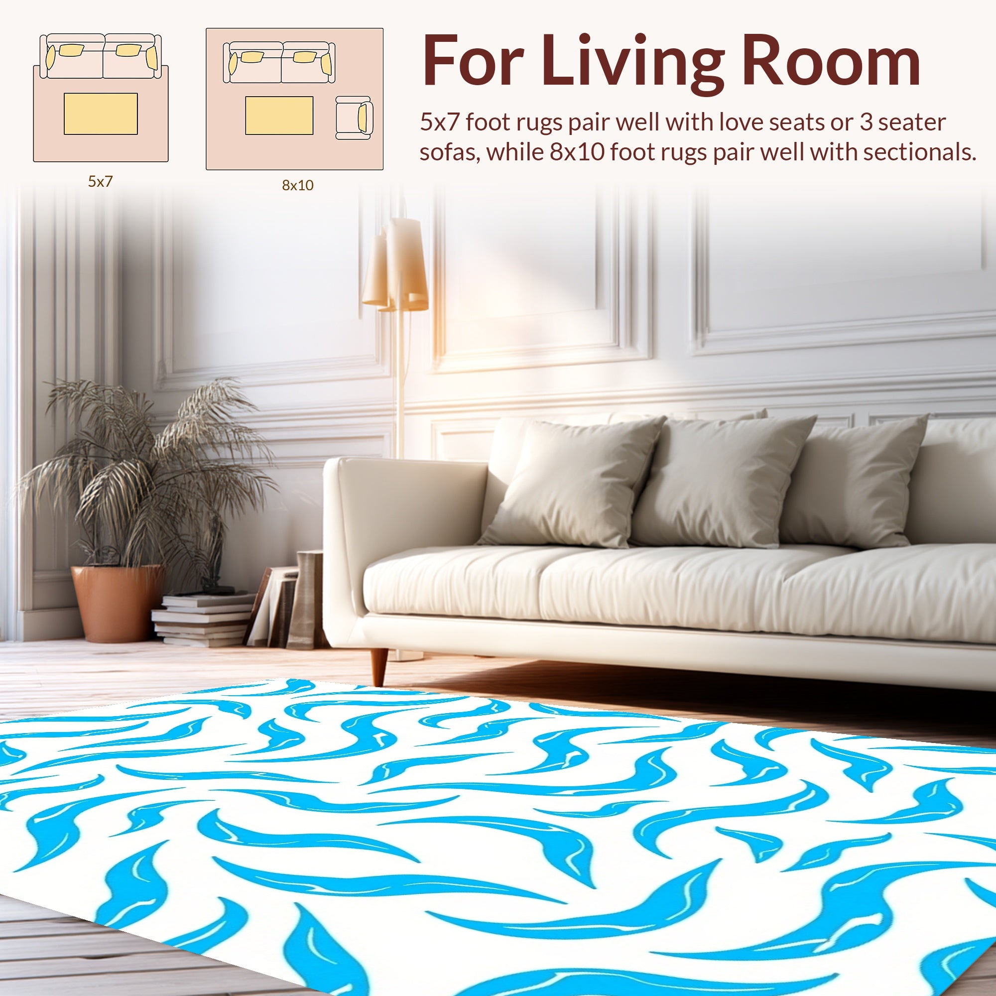 Abstract Blue Wavy Swirl Pattern Rug