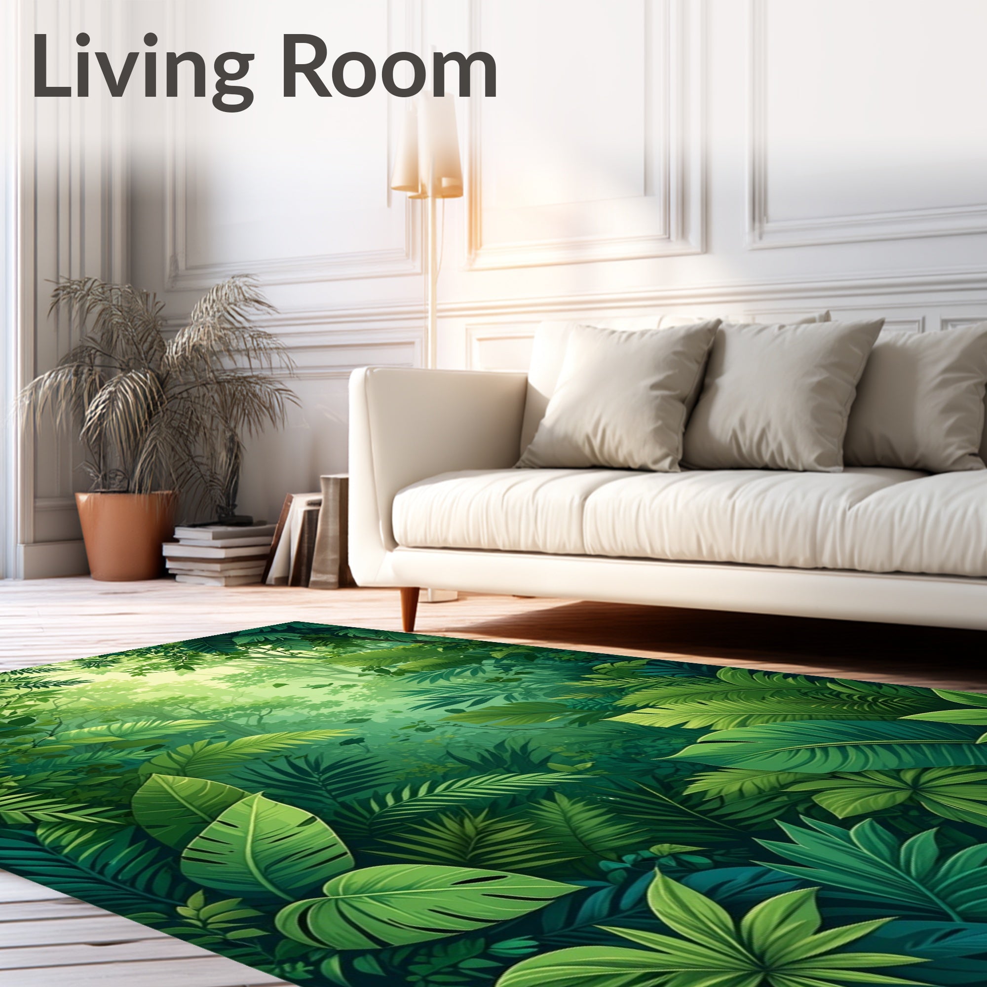 Lush Green Tropical Jungle Foliage Rug