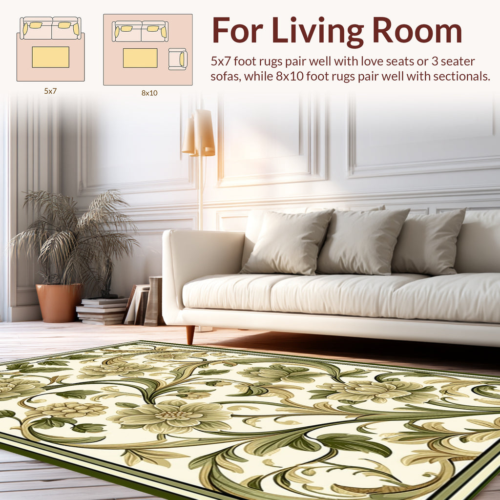 Elegant Floral Vines Motif Rug