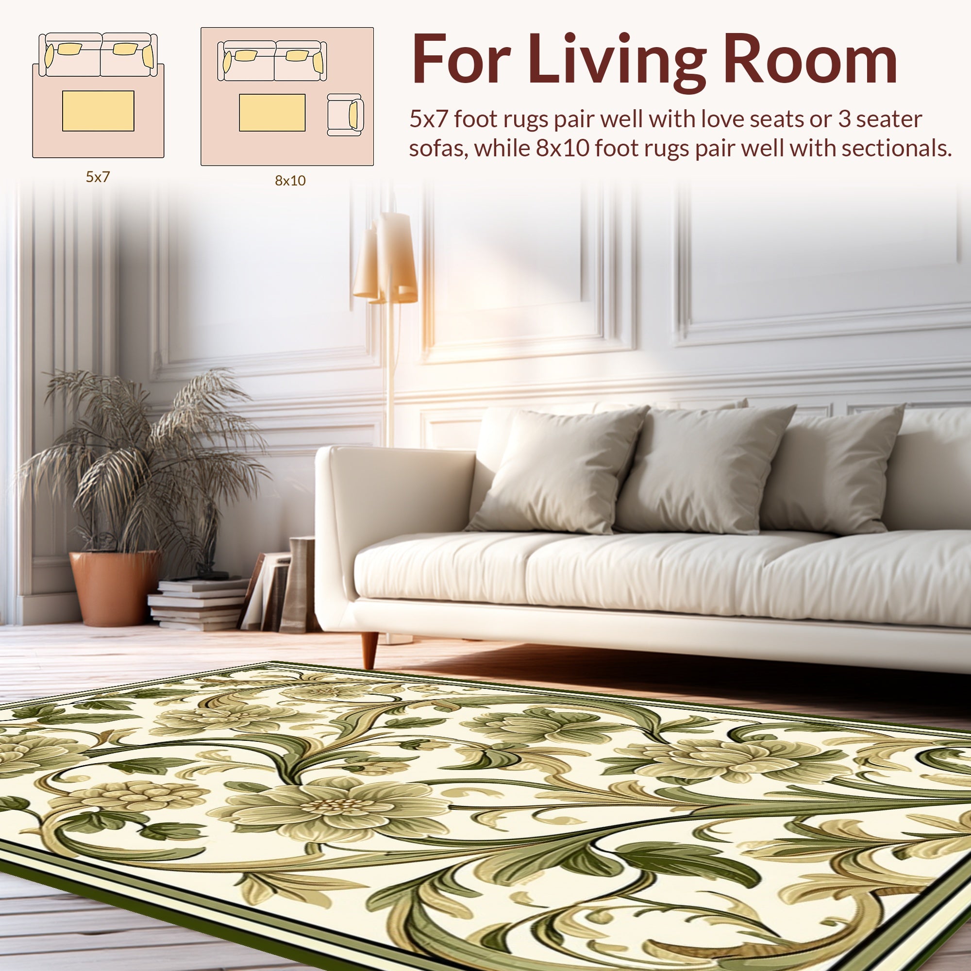 Elegant Floral Vines Motif Rug