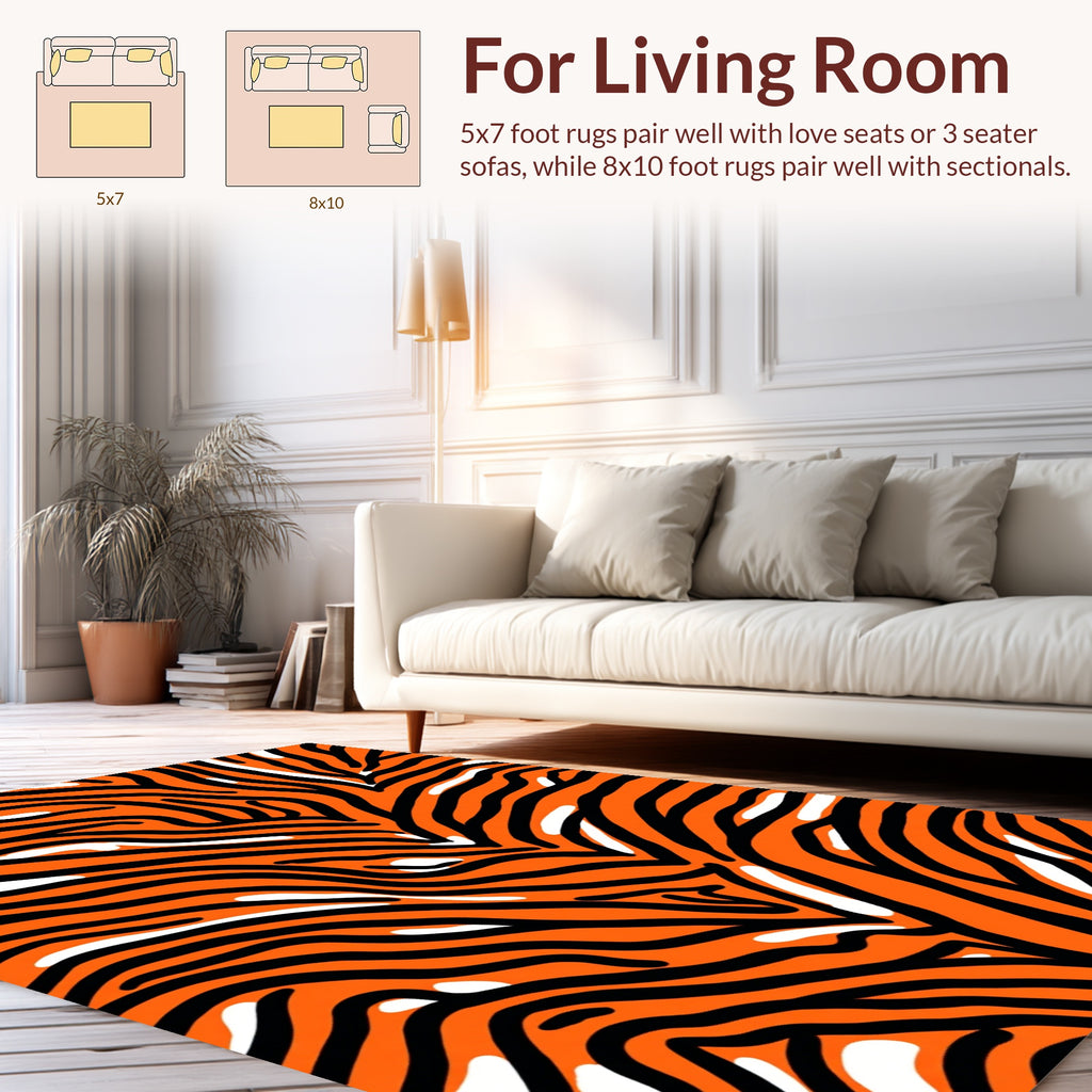 Bold Orange Black Stripes Pattern Rug