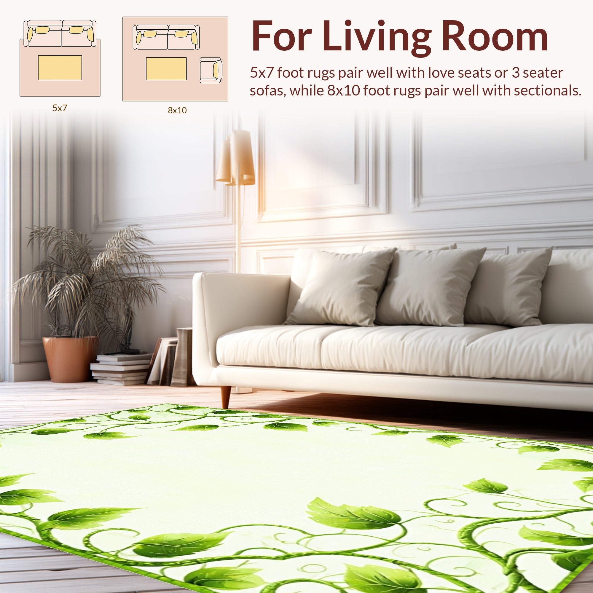 Vibrant Green Leafy Vine Art Rug