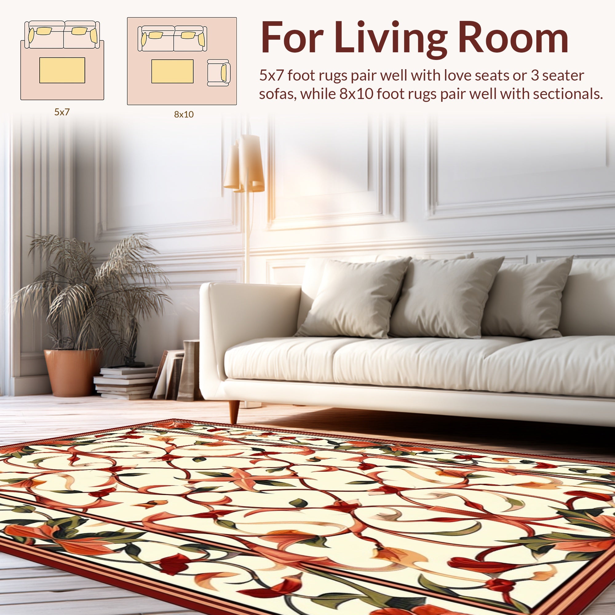 Ornate Floral Bordered Classic Design Rug