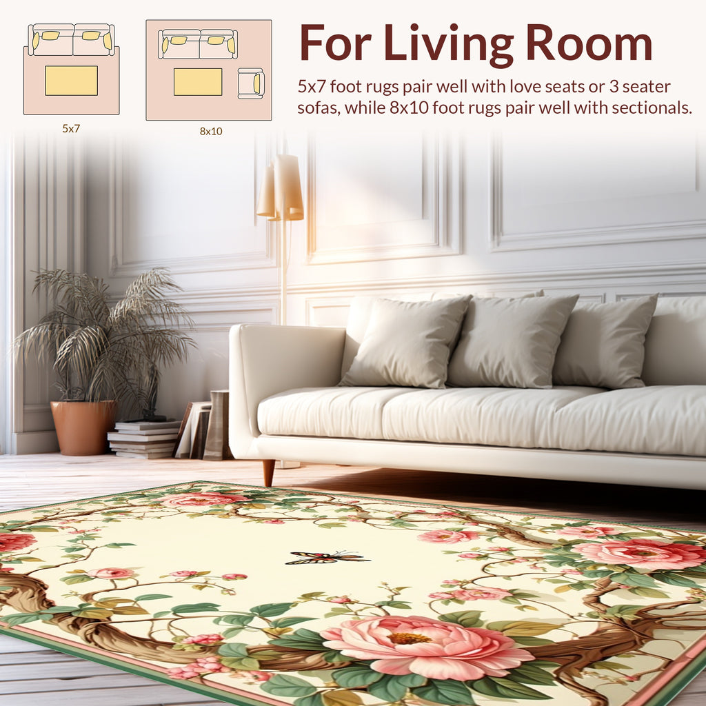 Floral Vine With Butterfly Motif Rug