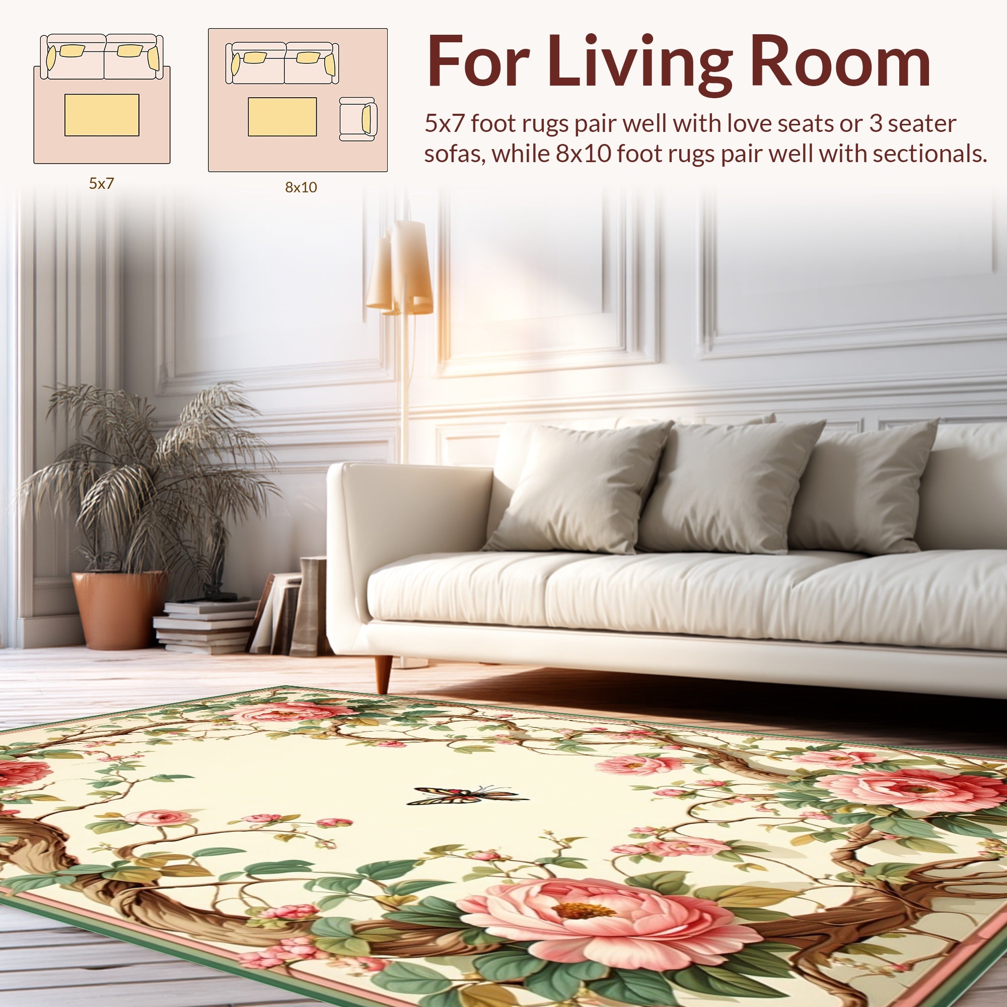 Floral Vine With Butterfly Motif Rug
