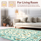 Cream Teal Floral Vine Pattern Rug