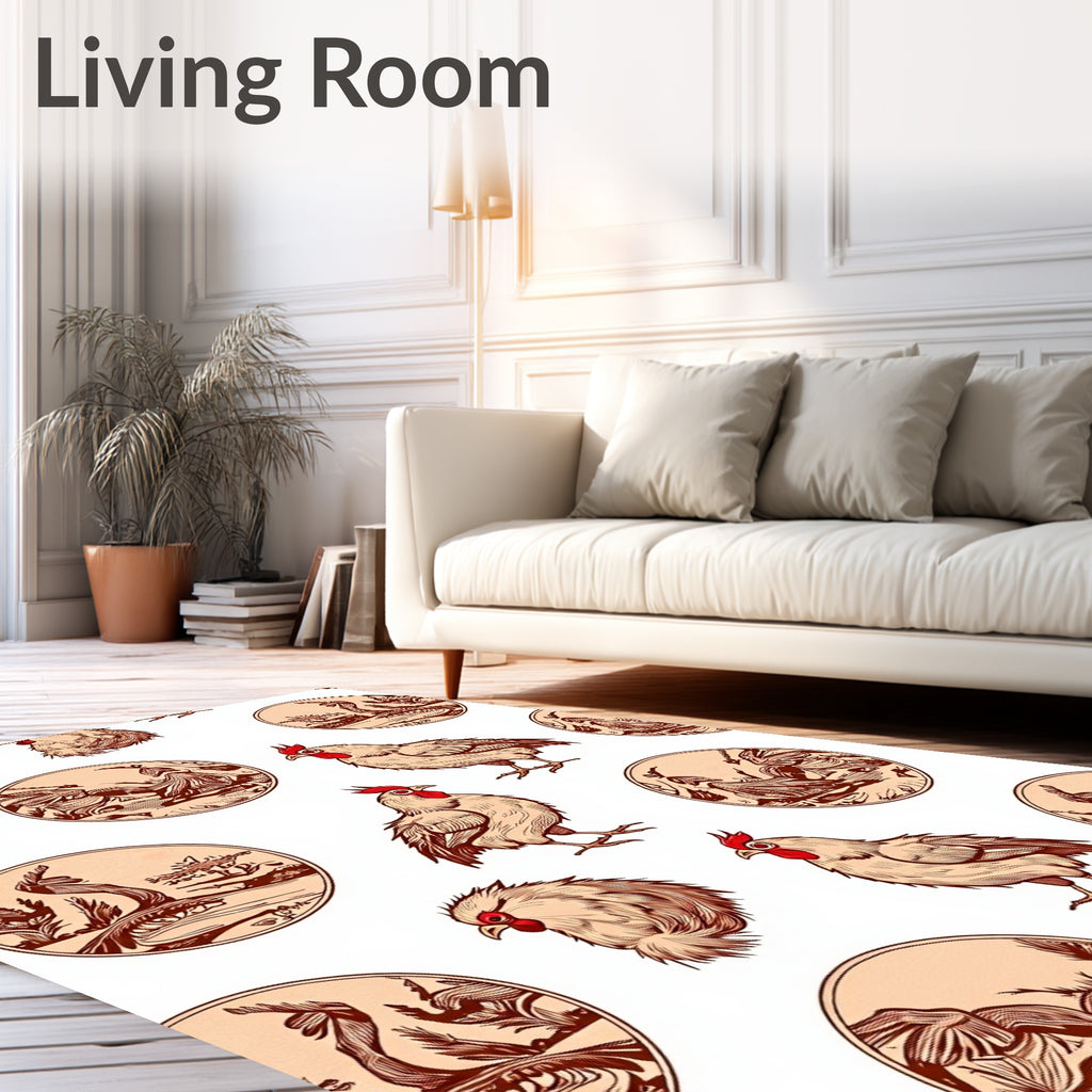 Farmhouse Rooster Circle Landscape Art Rug