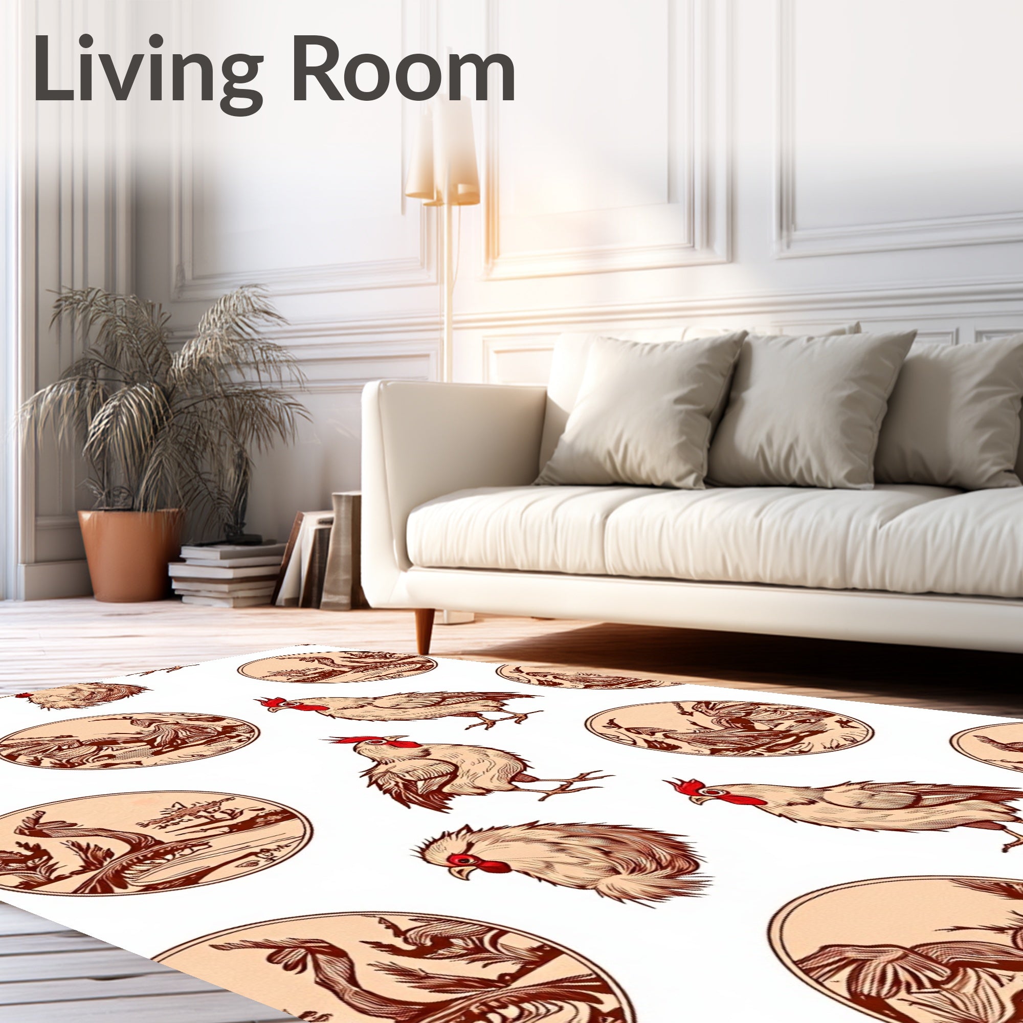 Farmhouse Rooster Circle Landscape Art Rug