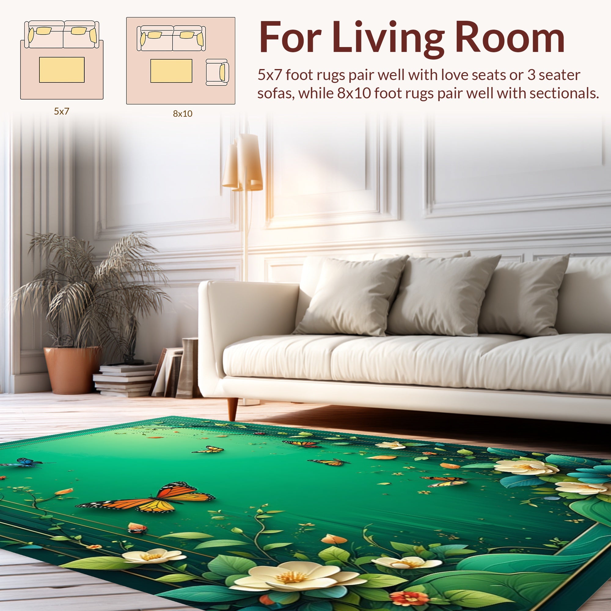 Emerald Garden Butterfly Floral Rug