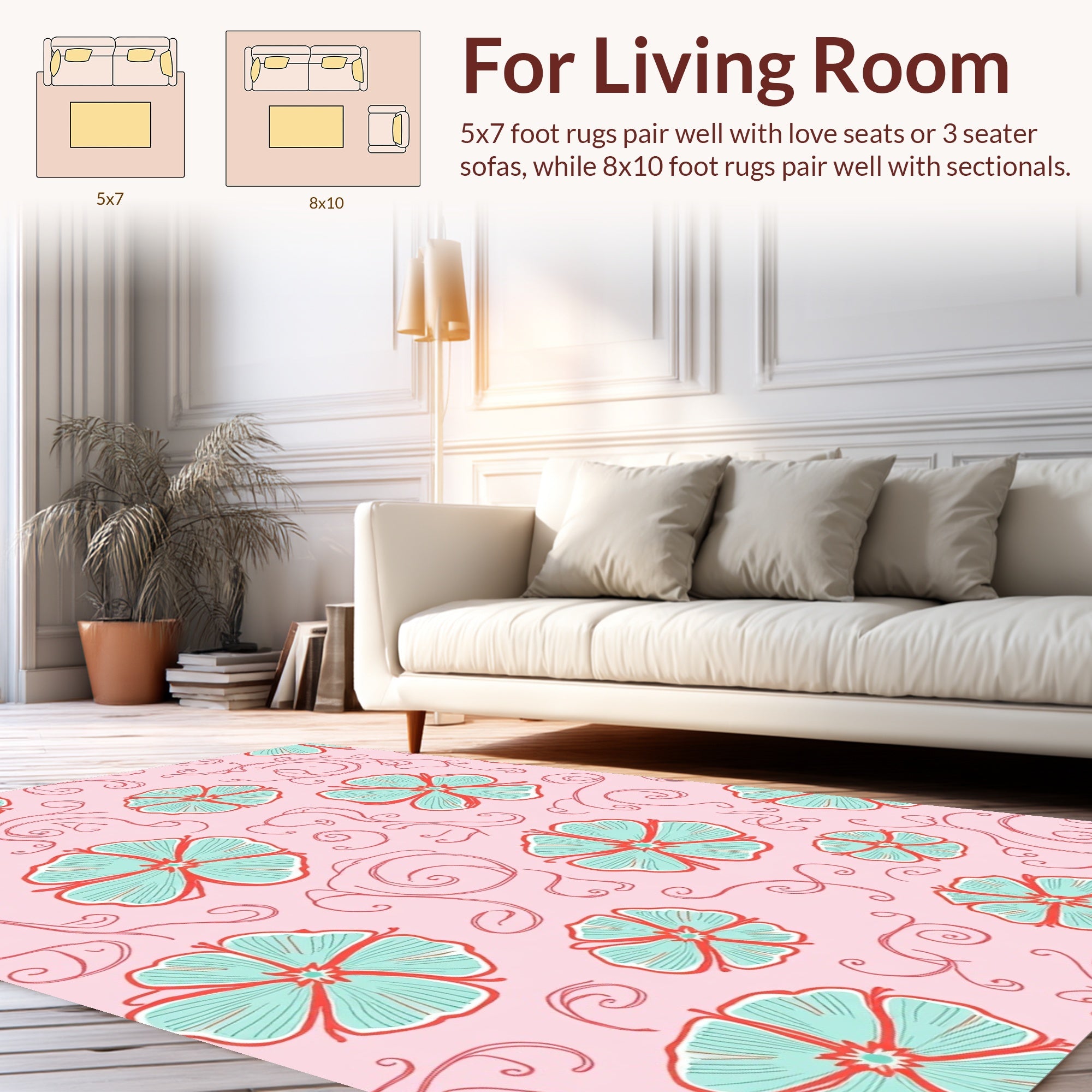 Delicate Aqua Floral Swirl Pattern Rug