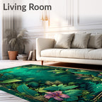 Lush Jungle Floral Butterfly Scenery Rug