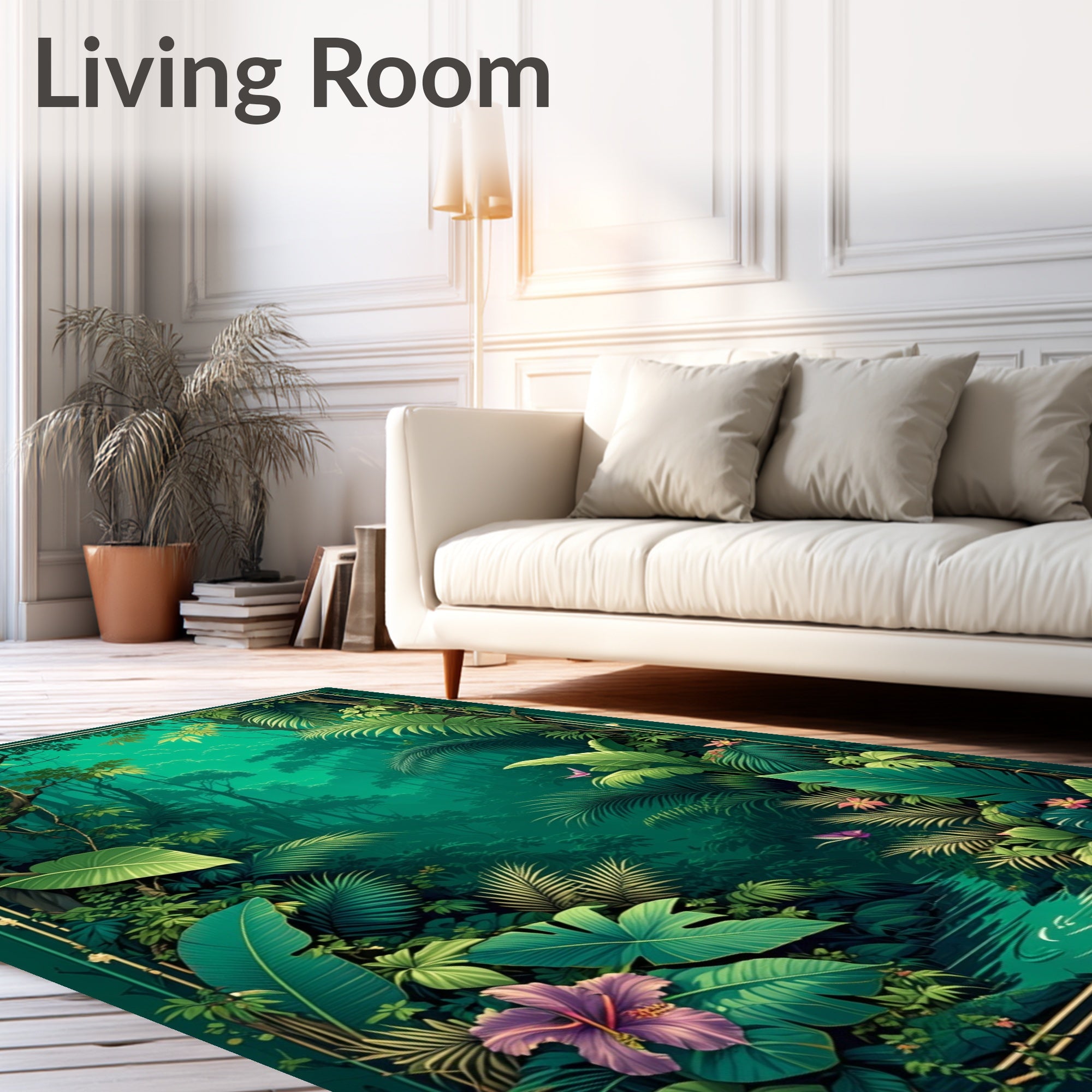 Lush Jungle Floral Butterfly Scenery Rug