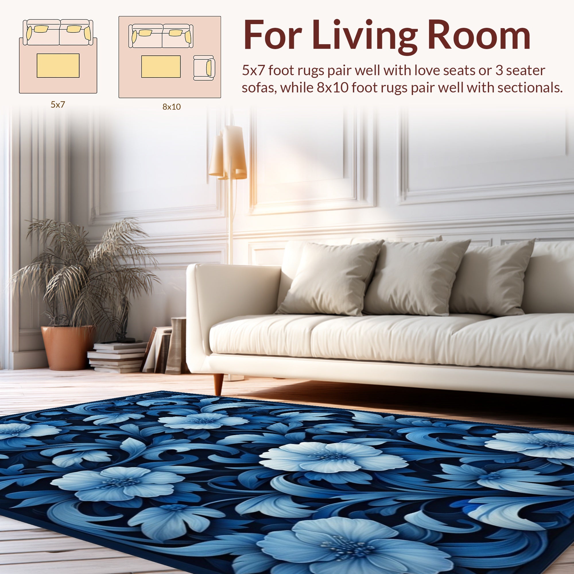 Rich Blue Floral Arrangement Pattern Rug