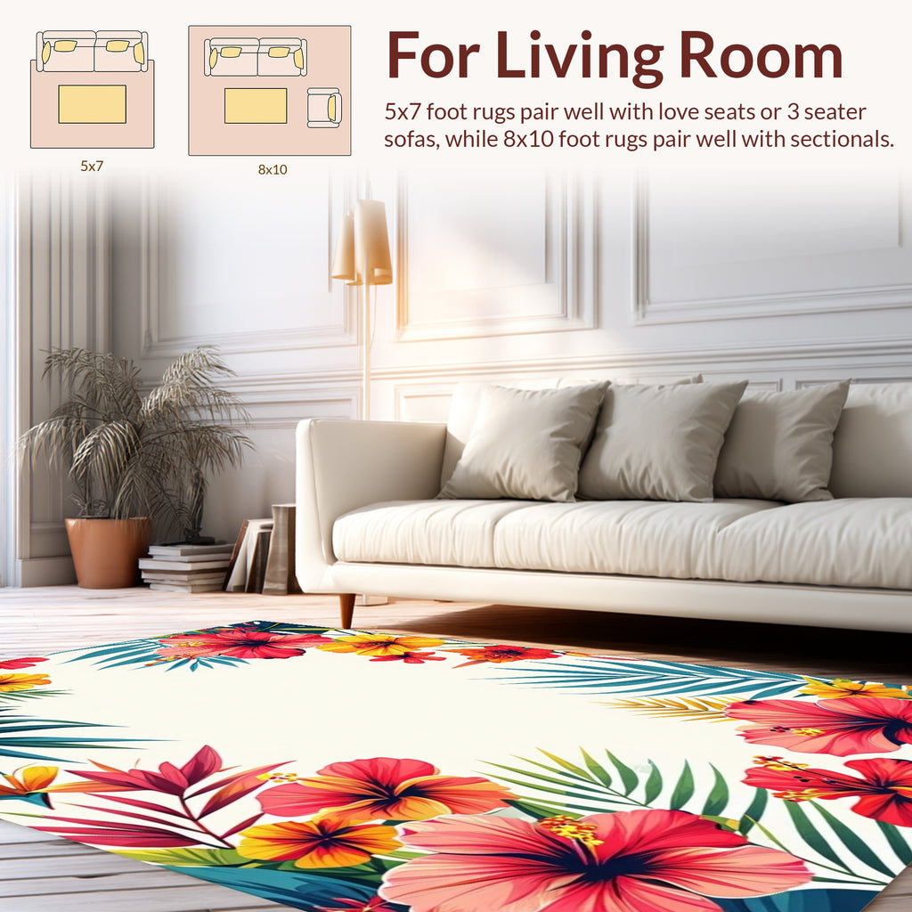 Tropical Hibiscus Floral Palm Leaf Design Rug