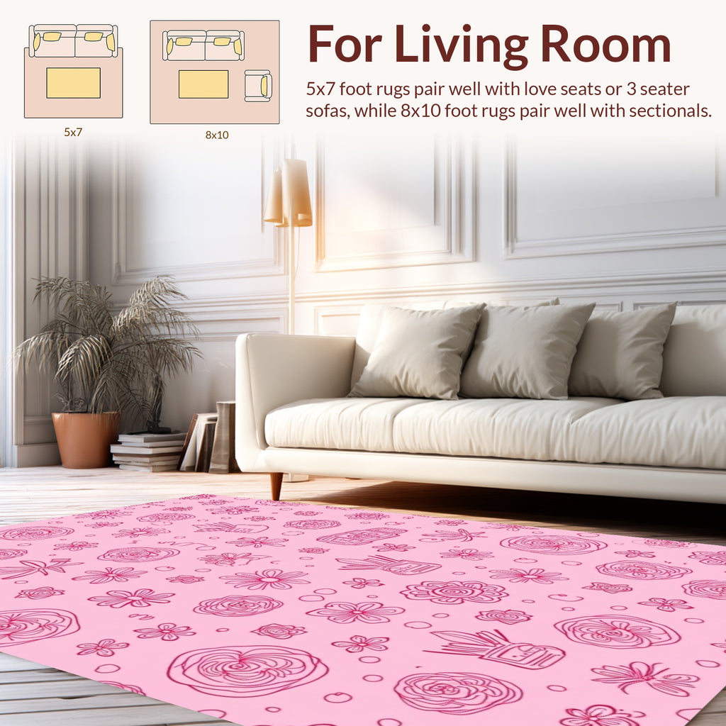 Whimsical Floral Sketch Pattern Rug