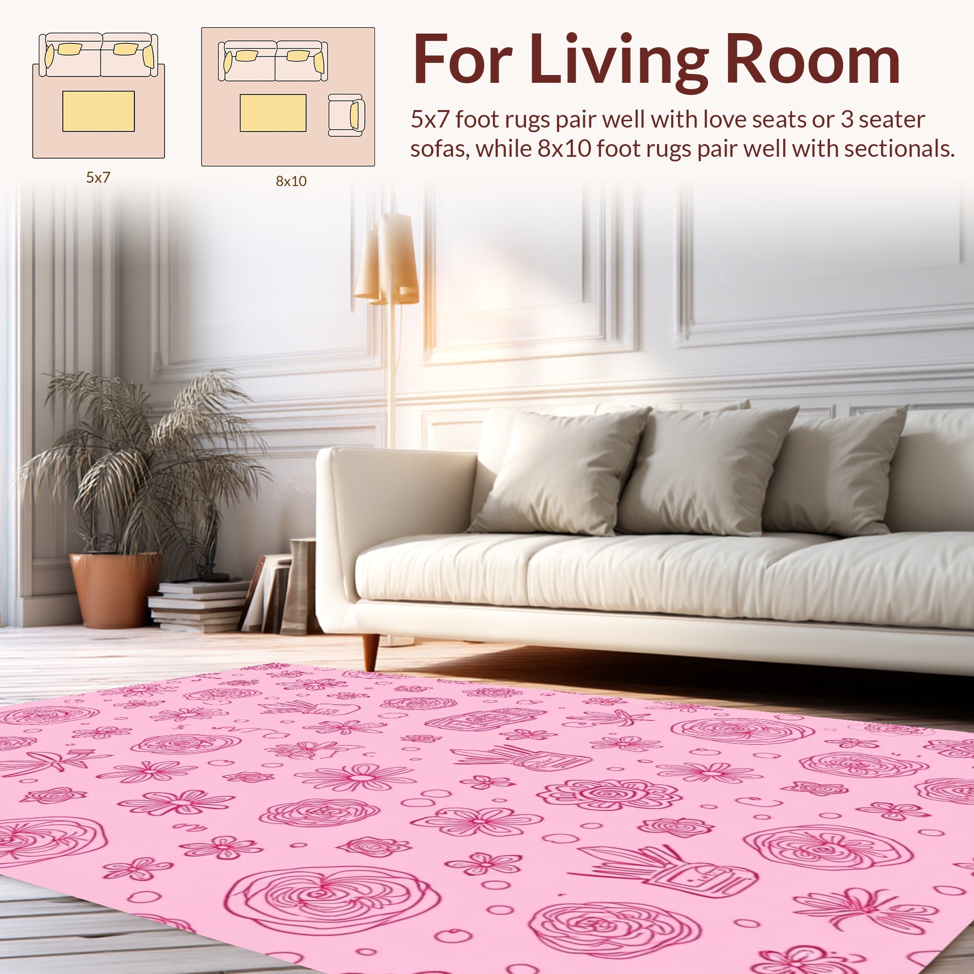 Whimsical Floral Sketch Pattern Rug