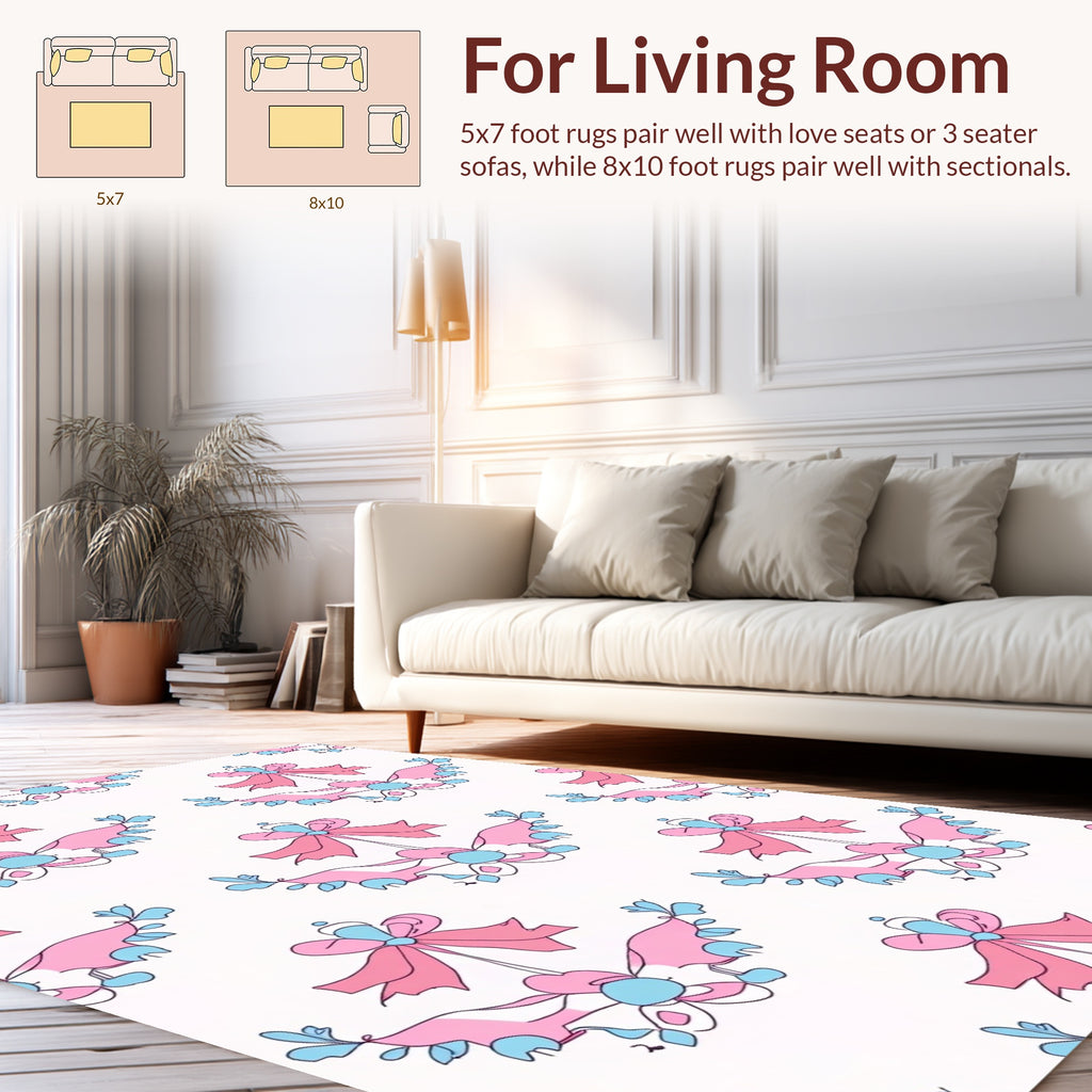 Pink Blue Bow Floral Pattern Rug