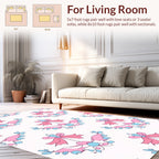 Pink Blue Bow Floral Pattern Rug