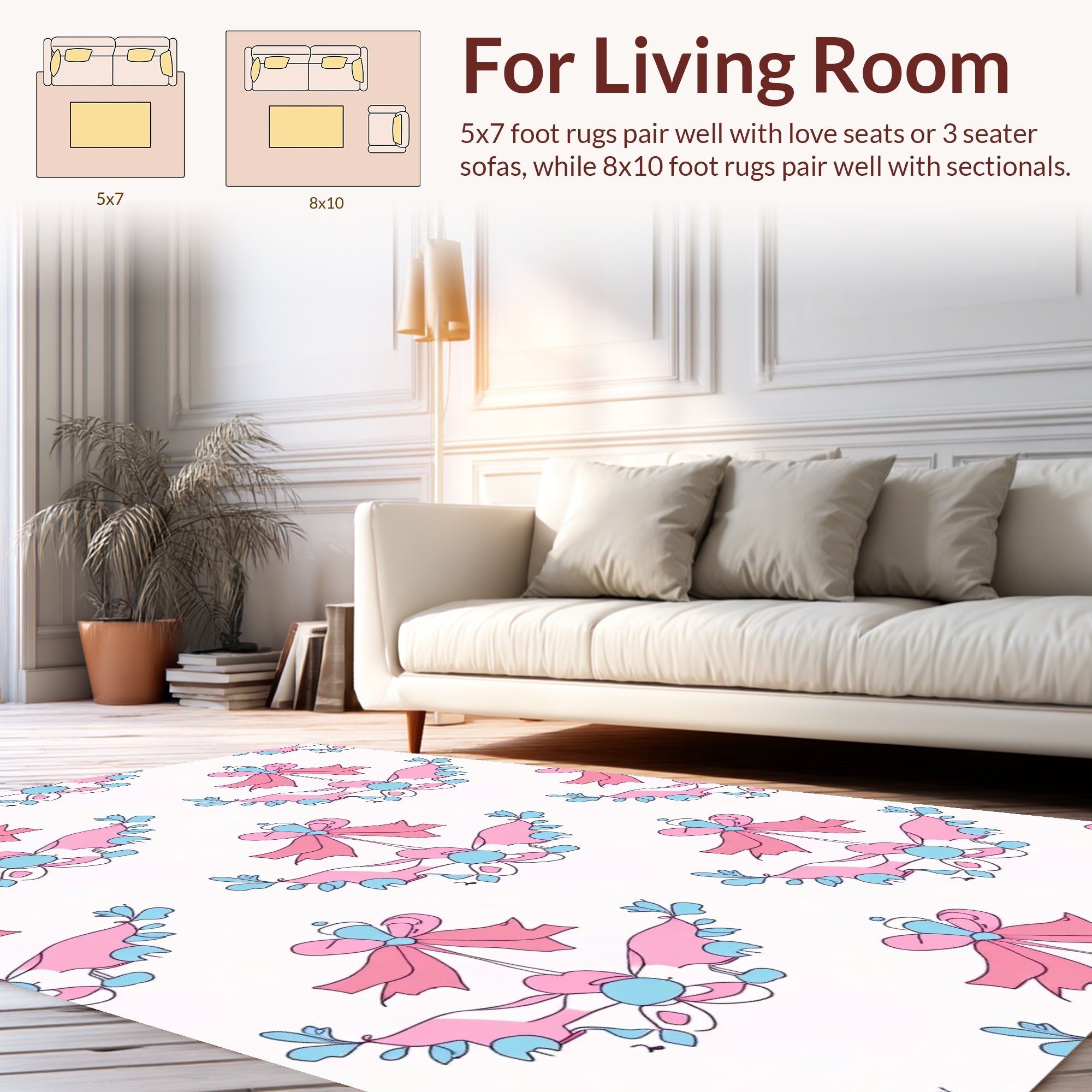 Pink Blue Bow Floral Pattern Rug